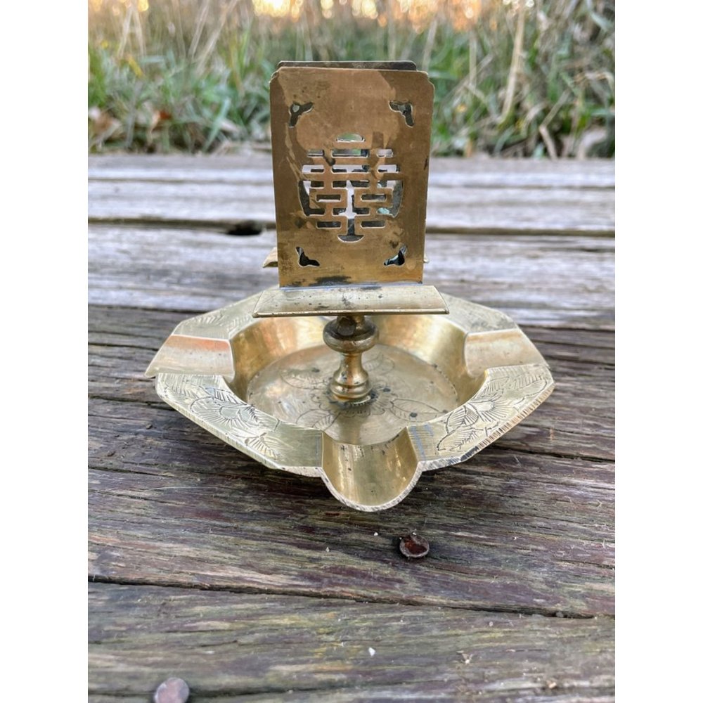 Vintage 1930s Chinese Export Brass Ashtray with Matchbox Holder - Picture 15 of 15